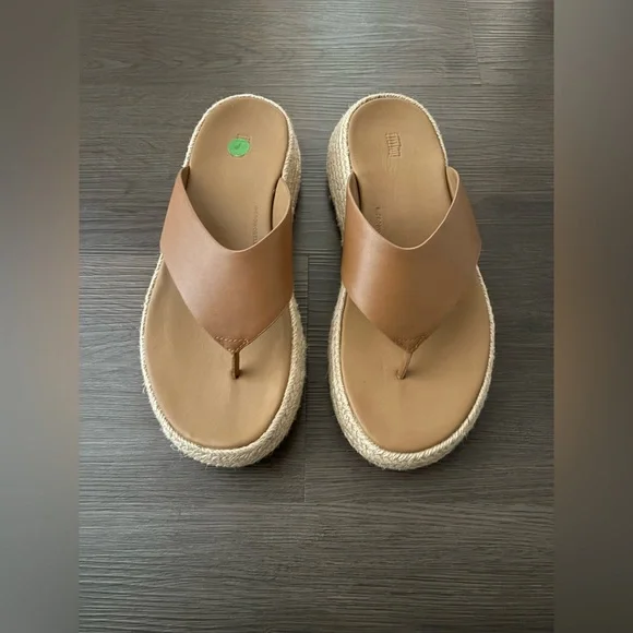 FitFlop Leather Espadrille Wedge Chunky Deep Tan Sandals Sz 8 / 38 - Picture 4 of 7